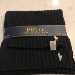 Ralph Lauren black new w/ tags hat and scarf set. Wool.